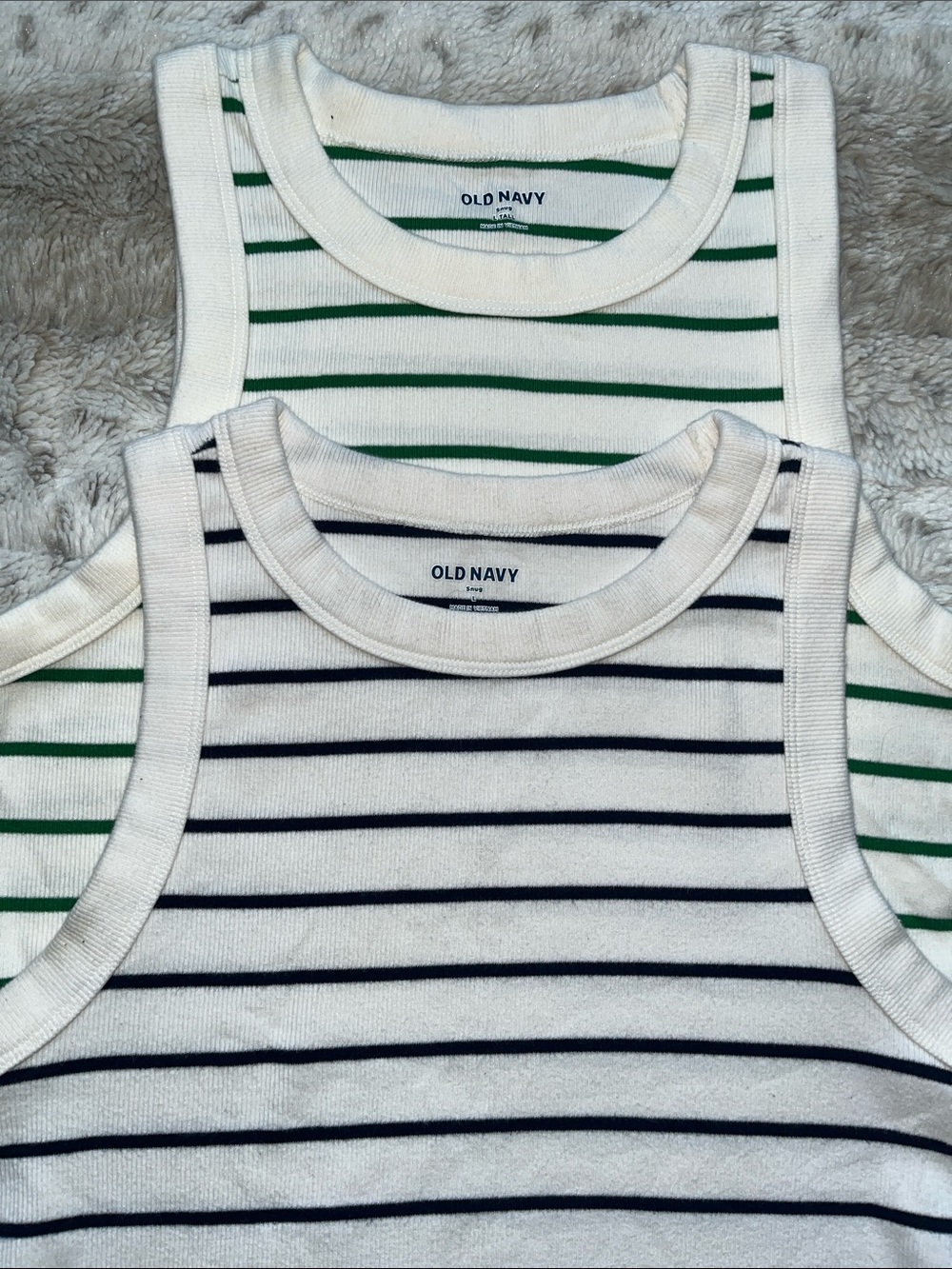 Old Navy Striped WomenTank Tops in White with Navy & Cream/Green Stripes